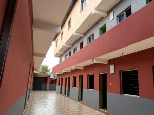 Walkway between classroom blocks on the Enthusia College campus