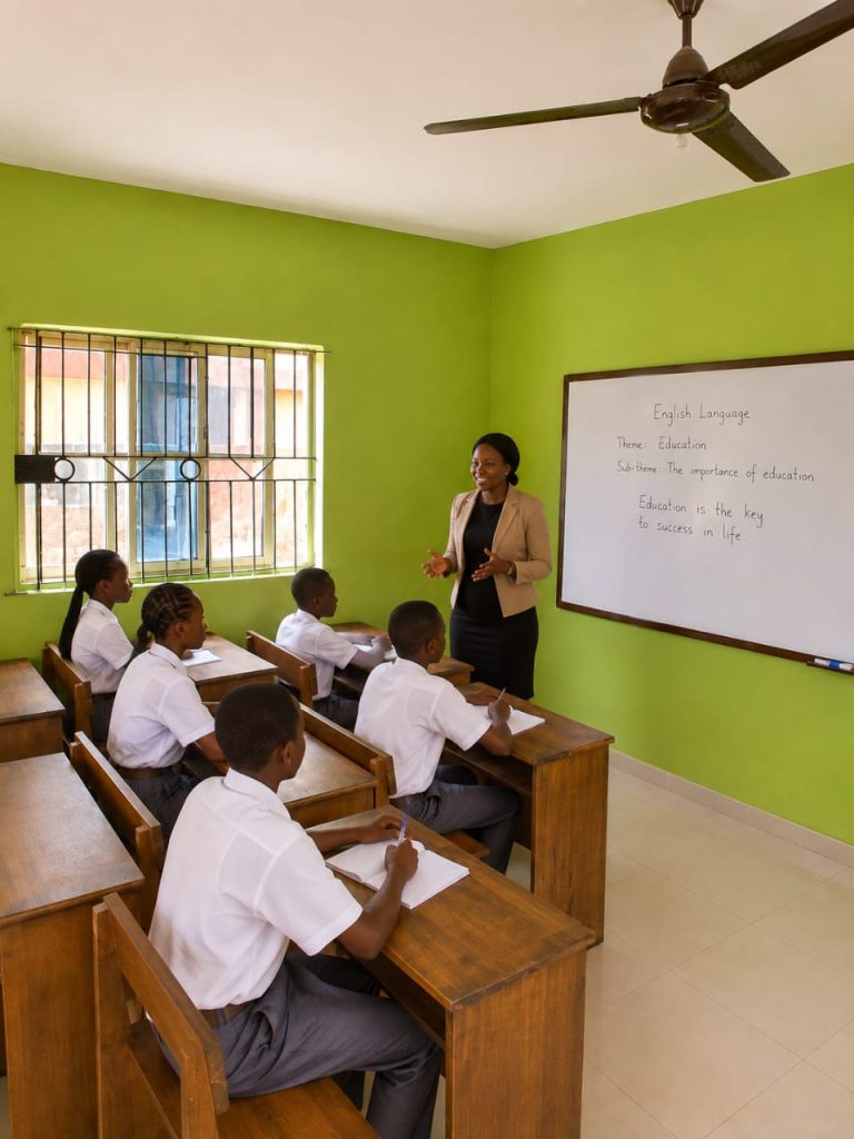 Teacher leading an English language lesson in an Enthusia College classroom