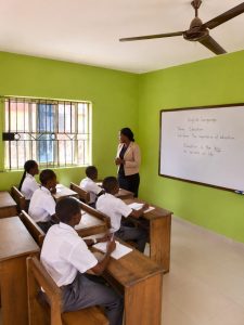 Students at their desks during an English lesson at Enthusia College