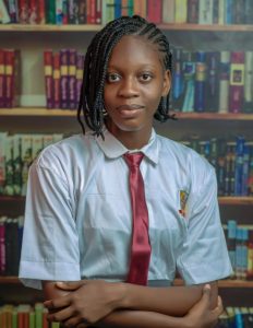 Enthusia College student in uniform in the school library