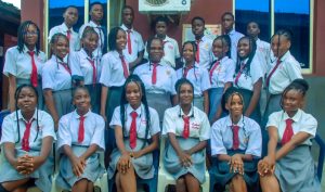 Group of Enthusia College students in school uniform